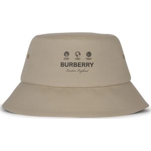 Burberry, Accessoires, Heren, Beige, S, Katoen, Logo-Print Bucket Hat