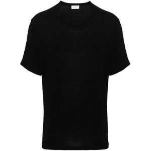 Saint Laurent, Tops, Heren, Zwart, L, Wol, Zwart Crew Neck T-shirt van Viscose en Wolmix