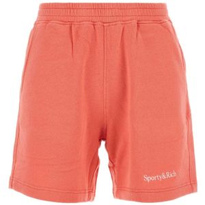 Sporty & Rich, Korte broeken, Dames, Roze, S, Katoen, Stretch Katoen Zalmroze Shorts