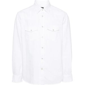 Tom Ford, Overhemden, Heren, Wit, 3Xl, Katoen, Denim Overhemd van Katoen Twill