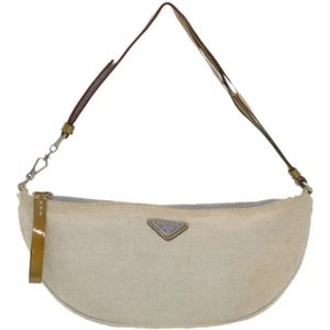 Prada Vintage, Pre-owned, Dames, Beige, ONE Size, Tweed, Pre-owned Canvas clutches