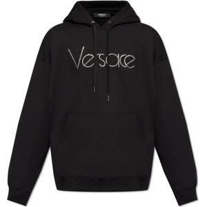 Versace, Sweatshirts & Hoodies, Heren, Zwart, S, Katoen, Hoodie met logo