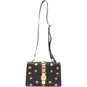 Gucci Vintage, Tweedehands Zwarte Leren Gucci Sylvie Tas Zwart, Dames, Maat:ONE Size