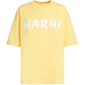 Marni, Tops, Dames, Geel, S, Katoen, Gele Logo Print T-shirts en Polos