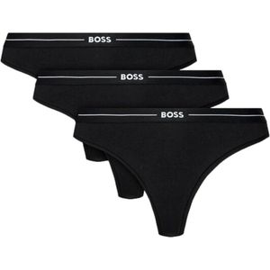 Hugo Boss, Ondergoed, Dames, Zwart, L, Katoen, 3P String Set Zwart Katoen Elastisch Logo Tailleband