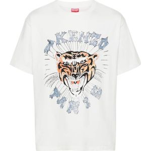 Kenzo, Handtekening Tiger Head T-shirts en Polos Wit, Heren, Maat:L