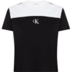 Calvin Klein, Tops, Dames, Zwart, XS, Katoen, Kleur Blok Relaxte Tee Zwart/Wit