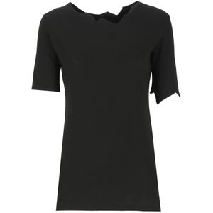 Yohji Yamamoto, Tops, Dames, Zwart, S, Katoen, Zwart Asymmetrisch Ronde Hals T-shirt