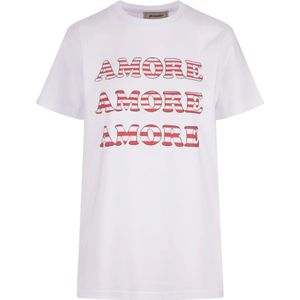 Alessandro Enriquez, Tops, Dames, Wit, XS, Katoen, Amore Print Wit Katoenen T-shirt