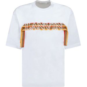 Lanvin, Tops, Heren, Wit, S, Katoen, Witte geborduurde T-shirt met kanten details