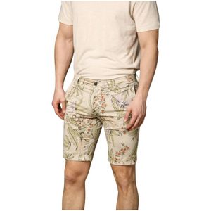 Mason's, Korte broeken, Heren, Beige, L, Katoen, Slim Fit Bloemen Bermuda Shorts
