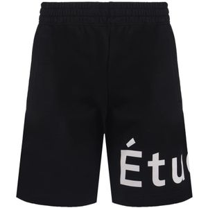 Études, Korte broeken, Heren, Zwart, S, Katoen, Zwarte Katoenen Logo Print Casual Shorts