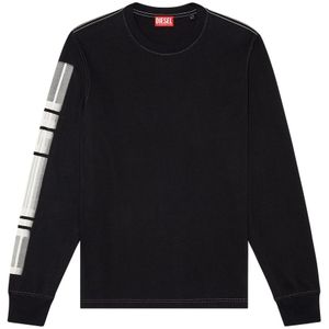 Diesel, Sweatshirts & Hoodies, Heren, Zwart, S, Katoen, Long-sleeve T-shirt with blurry prints