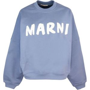 Marni, Sweatshirts & Hoodies, Dames, Blauw, S, Katoen, Biologisch Katoenen Jersey Sweater Blauw