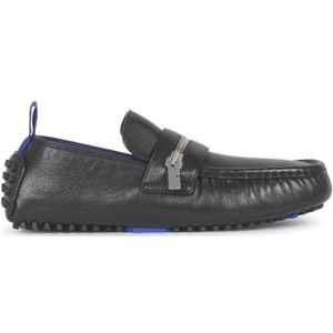 Burberry, Schoenen, Heren, Zwart, 43 1/2 EU, Leer, Zwarte Leren Loafers met B-Cut Rits