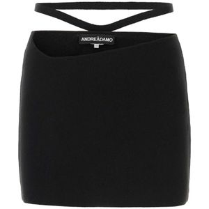 Andrea Adamo, Zwarte stretch mini rok Zwart, Dames, Maat:S