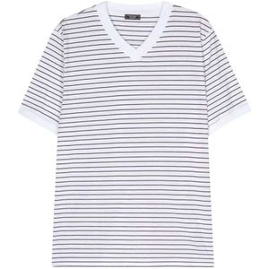 Peserico, Tops, Heren, Wit, XL, Katoen, Italiaans Gestreept V-Hals T-Shirt