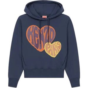 Kenzo, Sweatshirts & Hoodies, Dames, Blauw, M, Heart Motif Hoodie Sweater