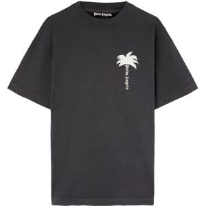 Palm Angels, Tops, Heren, Grijs, S, Katoen, Grijze Palmboomprint T-shirts en Polos