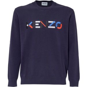 Kenzo, Sweatshirts & Hoodies, Heren, Blauw, M, Katoen, Blauwe Katoenen Trui met Logodetail
