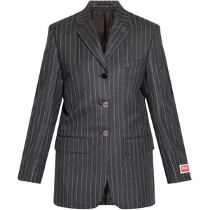 Kenzo, Grijze Pinstripe Wol Blazers Grijs, Dames, Maat:L