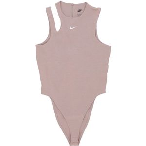 Nike, Tops, Dames, Roze, L, Nylon, Essentiële Bodysuit Tank Diffused Taupe/Wit