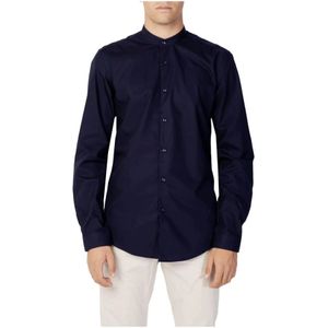 Antony Morato, Overhemden, Heren, Blauw, XL, Katoen, Blauwe Mandarin Kraag Shirt