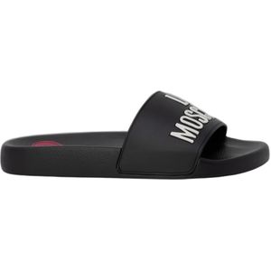Love Moschino, Zwarte bedrukte PVC-slippers met rubberen zool Zwart, Dames, Maat:40 EU