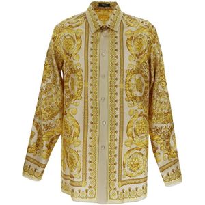 Versace, Zijden Barok Overhemd Geel, Heren, Maat:M