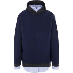 Balenciaga, Sweatshirts & Hoodies, Heren, Blauw, S, Blauwe Gelaagde Trompe-loeil Sweater