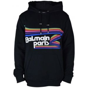 Balmain, Sweatshirts & Hoodies, Heren, Zwart, S, Katoen, Zwart Sweatshirt met Regenboog Grafische Print