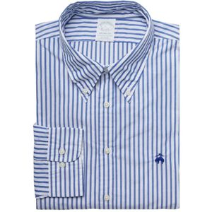 Brooks Brothers, Overhemden, Heren, Blauw, S, Katoen, Milano Slim-Fit Sport Shirt, Broad Cloth, button-down kraag