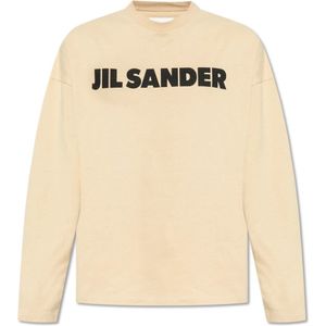 Jil Sander, Tops, Heren, Beige, S, Katoen, T-shirt with logo