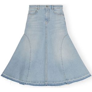 Ganni, Rokken, Dames, Blauw, S, Denim, Blauwe Denim Midi Rok met Zakken