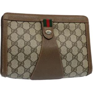 Gucci Vintage, Pre-owned, Dames, Beige, ONE Size, Leer, Pre-owned Canvas gucci-bags