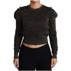 Dolce & Gabbana, Truien, Dames, Zwart, S, Zwart Goud Cropped Pullover Sweater