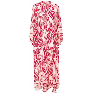 F.r.s For Restless Sleepers, Zijden Jurk met Bloemenprint en Afneembare Sjaal Rood, Dames, Maat:XS