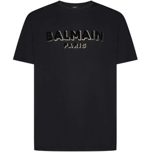 Balmain, Tops, Heren, Zwart, S, Katoen, Logo-print T-shirt en Polo