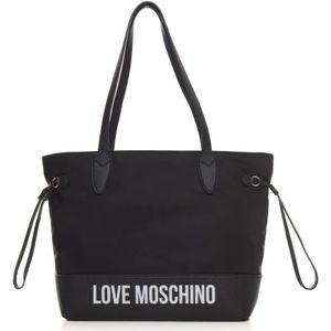 Love Moschino, Tassen, Dames, Zwart, ONE Size, Polyester, Logo Shopper Bag met Ritssluiting