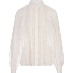 P.a.r.o.s.h., Blouses & Shirts, Dames, Wit, L, Chiffon, Witte Chiffon Kant Shirt