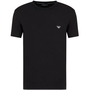 Emporio Armani, Tops, Heren, Zwart, L, Contrast Logo Korte Mouw T-Shirt