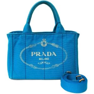 Prada Vintage, Pre-owned, Dames, Blauw, ONE Size, Tweed, Pre-owned Canvas prada-bags