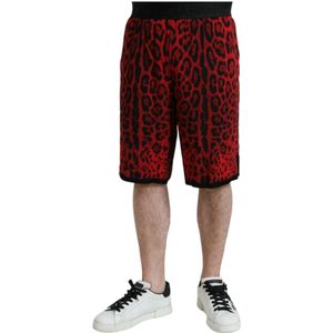 Dolce & Gabbana, Korte broeken, Heren, Veelkleurig, M, Rode Luipaardprint Bermuda Shorts