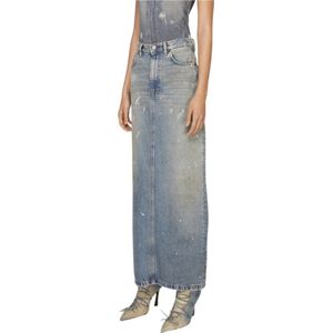 Acne Studios, Lange Denim Rok Medium Wassing Blauw, Dames, Maat:XS