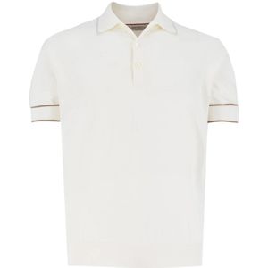 Brunello Cucinelli, Gebreid Katoenen Poloshirt met Logo Knoopsluiting Wit, Heren, Maat:L