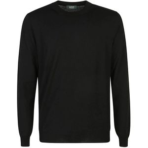 Zanone, Truien, Heren, Zwart, 2Xl, Wol, Zwarte Crew Neck Trui met Lange Mouwen