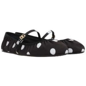 Dolce & Gabbana, Schoenen, Dames, Zwart, 38 EU, Satijn, Zwarte polka dot ballerina platte schoenen