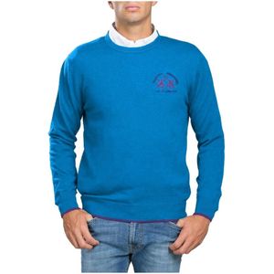 La Martina, Truien, Heren, Blauw, S, Katoen, Blauwe Geborduurde Logo Sweater