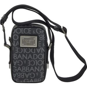 Dolce & Gabbana, Tassen, Heren, Zwart, ONE Size, Katoen, Stijlvolle Logo Crossbody Tas