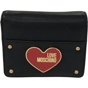 Love Moschino, Accessoires, Dames, Zwart, ONE Size, Zwarte Portemonnee met Hartlogo en Drukknoop